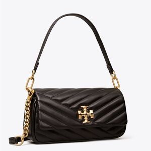 Lambskin Leather Small Kira Black Chevron Flap Two Way Bag